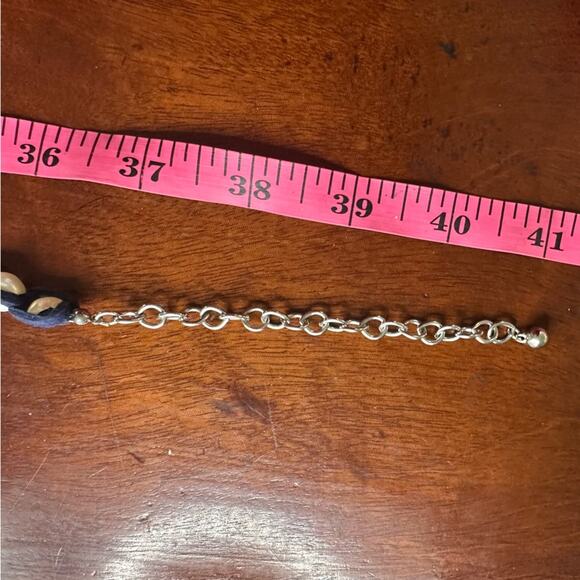 Chico’s Freshwater Pearl Necklace Paige Long Single Strand Beaded Navy Blue - Picture 7 of 8